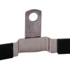 Close-up of a stainless steel strap with a fixing point hole in the centre showing part of the 2 kg ltr stainless steel strap
