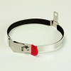 Angled view of a stainless steel strap 2kg with a red safety cover on a white background