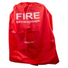 Front view of red firechief wheeled fire extinguisher cover with white fire extinguisher text on the cover