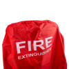 Top view of red firechief wheeled fire extinguisher cover 50kg 50l with white fire extinguisher text on fabric