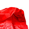 Close up detail of the bright red evacuation sheet for active mattress air mattress showing texture and stitching