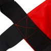 Close-up detail of black strap and red fabric stitching on the harvest healthcare evacuation sheet