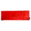 Partially unrolled bright red harvest healthcare evacuation sheet laid flat on a white background