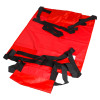 harvest healthcare evacuation sheet unrolled flat showing red fabric with black straps on a white background