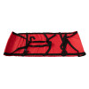 Red evacuation sledge with black straps laid flat without the wall mounted storage bag visible