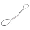Angled view of a 50cm steel cable anchorage sling with loops on both ends and metal crimps in the middle