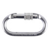Front view of a steel screw gate karabiner showing the locking mechanism and oval shape