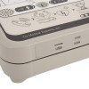 Side view of AED device showing USB and IrDA ports, emergency procedure icons, and CU Medical Systems branding.