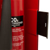 jo bird single fire extinguisher cabinet with the door open showing part of a red extinguisher inside