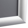 Closeup of the corner profile of the Jna4Snfr A4 Aluminium Snap Frame 255Mm showing the frame's finish and texture