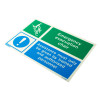 angled emergency evacuation chair sign rigid plastic showing text and safety symbols on white background