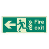nhs fire exit sign left size k rp showing a person running left with an arrow and flames on a green background front view