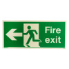 fire exit sign rigid plastic left side j showing a person running through a door with an arrow pointing left