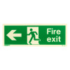 fire exit sign rigid plastic left side showing a running figure and left arrow on a green background