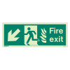 Front view of nhs fire exit sign dl size k rp showing running figure and arrow pointing down left with fire exit text