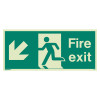 Image showing the Js433J Fire Exit Sign Down And Left Size J Front with a running figure and green arrow pointing down and left