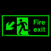 fire exit sign rigid plastic down left in green light on a dark background