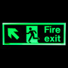 fire exit sign rigid plastic up left with running figure and arrow shown in dark background