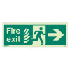 Front view of nhs fire exit sign right size j rp showing a running figure and right arrow on green background