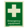 Js4362Dr Jalite Photoluminescent Emergency Equipment Location Sign showing a green background with a white cross and text Emergency equipment