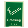 designated smoking area sign rigid pvc 200x150mm showing a green background with a white smoking cigarette symbol and text