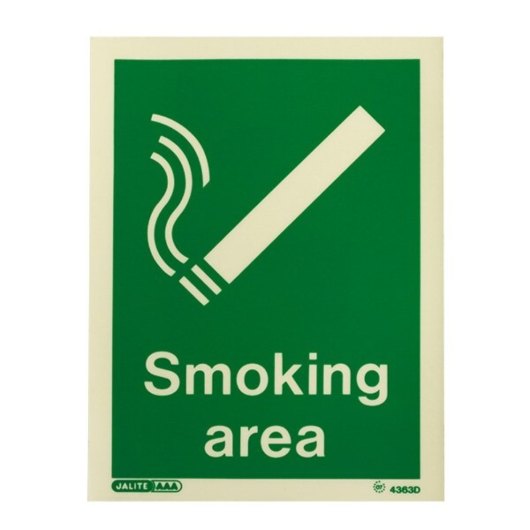 Front view of designated smoking area vinyl sign with a smoking symbol and text reading Smoking area