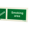 Closeup of designated smoking area sign on rigid PVC with green background and white text 80 by 200 millimetres