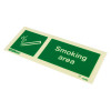 Image of the Js4363Mv Jalite Photoluminescent Designated Smoking Area Sign Angled showing a green background with a smoking symbol and the words Smoking area