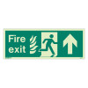 Front view of nhs fire exit sign up size k rp showing a running figure and an upward arrow on a green background