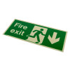 angled fire exit sign rigid plastic down size j showing running figure and arrow pointing down