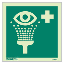 emergency eye wash sign no text showing a green square with an eye symbol above a shower and a medical cross on the right