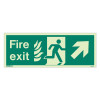 Front view of nhs fire exit sign ur size k rp showing person running towards an arrow pointing up and right
