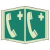 panormic sign showing a telephone handset and first aid cross on green background for emergency telephone