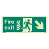 Front view of nhs fire exit sign dr size j rp showing running figure and arrow pointing diagonally down