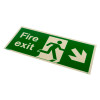 angled fire exit sign rigid plastic down right size j showing running figure and arrow on green background