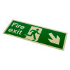 angled fire exit sign rigid plastic down right size k showing running figure and arrow on green background