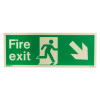 fire exit sign rigid plastic down right size k showing a running figure and a right angled arrow pointing down and right
