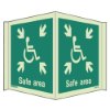 panoramic sign showing a safe area symbol with wheelchair icon and arrows pointing inward on a green background
