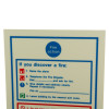 Top section of a fire action sign showing instructions to take if a fire is discovered with text and symbols