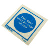 Angled view of Js5067A This Door Must Be Kept Closed Vinyl Sign with blue text on white background