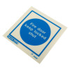 angled photo of a fire door keep locked shut sign vinyl with blue circle and white text on cream background