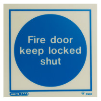 fire door keep locked shut sign made of rigid plastic showing front view with blue circle and white text