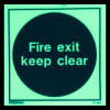 fire exit keep clear sign vinyl showing a glowing circular sign with text on a dark background
