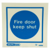 Js5421A Jalite Fire Door Keep Shut Vinyl Sign front showing blue circle and white text Fire door keep shut
