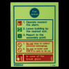 Glowing fire action sign showing instructions for operating fire alarm and leaving building safely