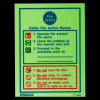 Glowing fire action sign showing fire safety instructions and warnings in coloured text and symbols
