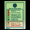 Glowing fire action sign showing staff fire action instructions with numbered steps and warnings in red and green text