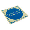 Js5485Er Jalite rigid plastic Escape Route Keep Clear mandatory sign with blue circle and text shown at an angle