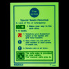 fire action sign glowing in green with emergency instructions for special needs personnel