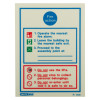 fire action sign showing instructions to operate fire alarm, leave by safe exit, and proceed to assembly point front view